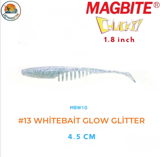 Magbite Chucky 1.8’’ 4.5cm 13 Whitebait Glow Glitter Kokulu Silikon Yem