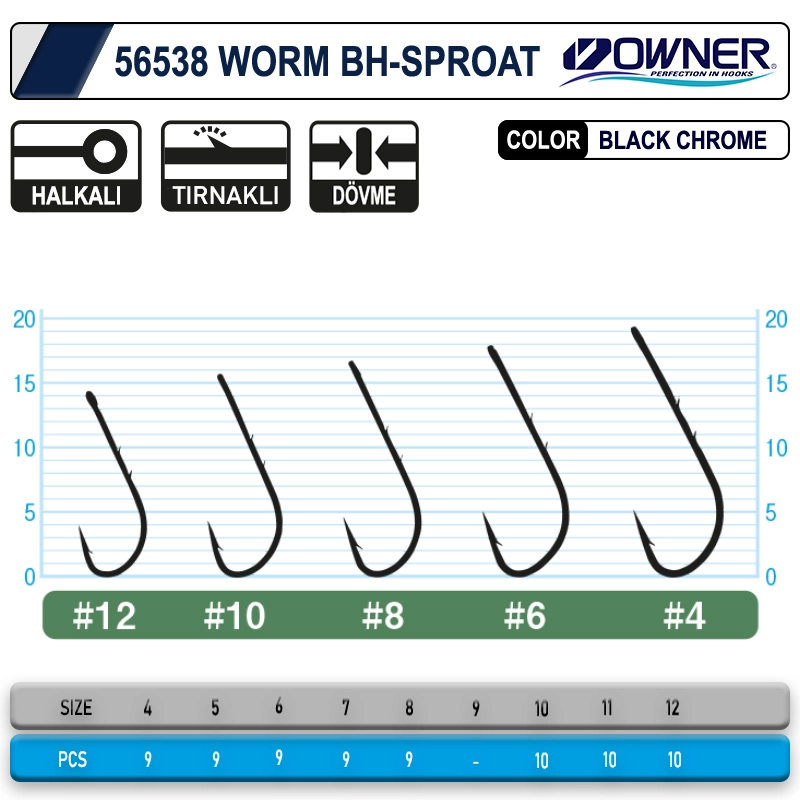 Owner 56538 Worm Bh-Sproat Black Chrome İğne