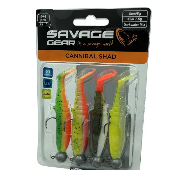 Savage Gear Cannibal Shad 8cm 5gr+7.5gr #2/0 Dark Water 4+4 Adet