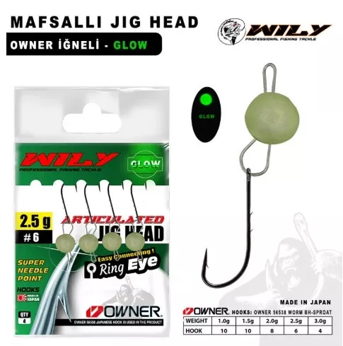 Wily Jig Head Mafsallı Owner İğneli -Glow