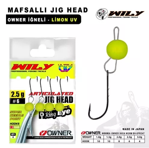 Wily Jig Head Mafsallı Owner İğneli -Lİmon