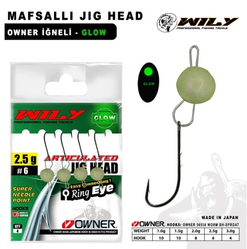 Wily Jig Head Mafsallı Owner İğneli - Glow